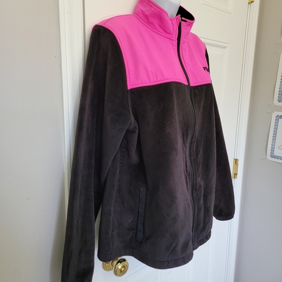 FILA Women's Full Zip Fleece Jacket Hot Pink Black Pockets Logo Athlesiure Large - Picture 4 of 11